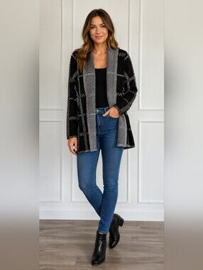 Frank Lyman Design Black and Gray Plaid Cardigan